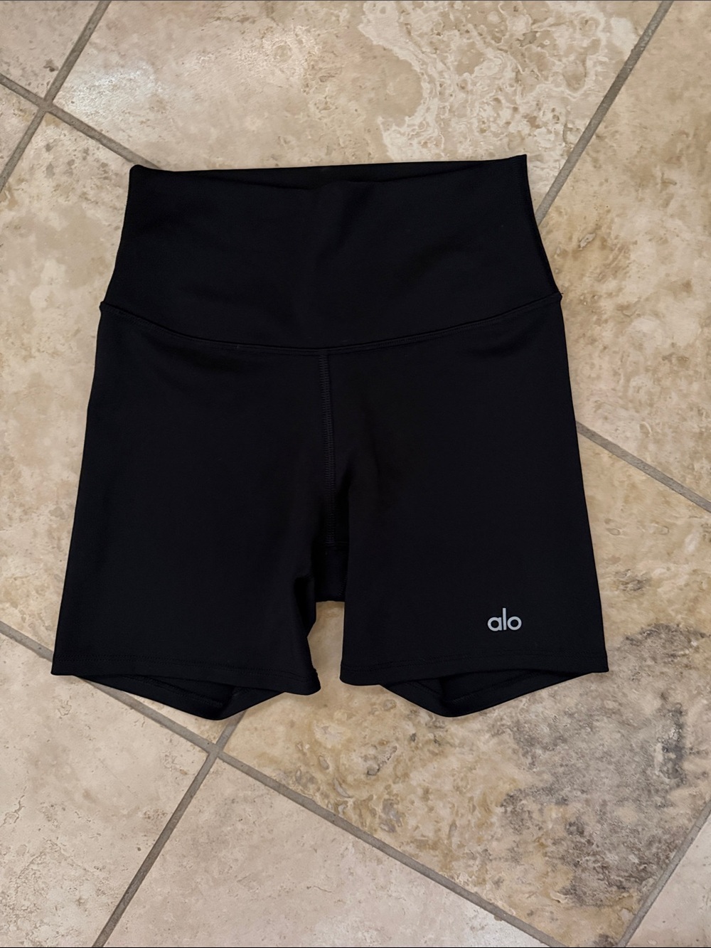 ALO Yoga Black High-Rise Bike Shorts with Subtle Logo